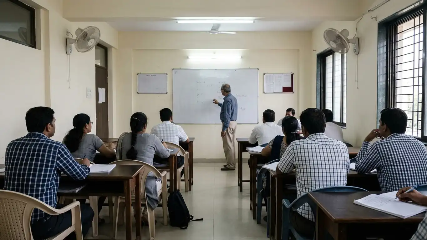 Teachers seated in a classroom, facing a whiteboard.